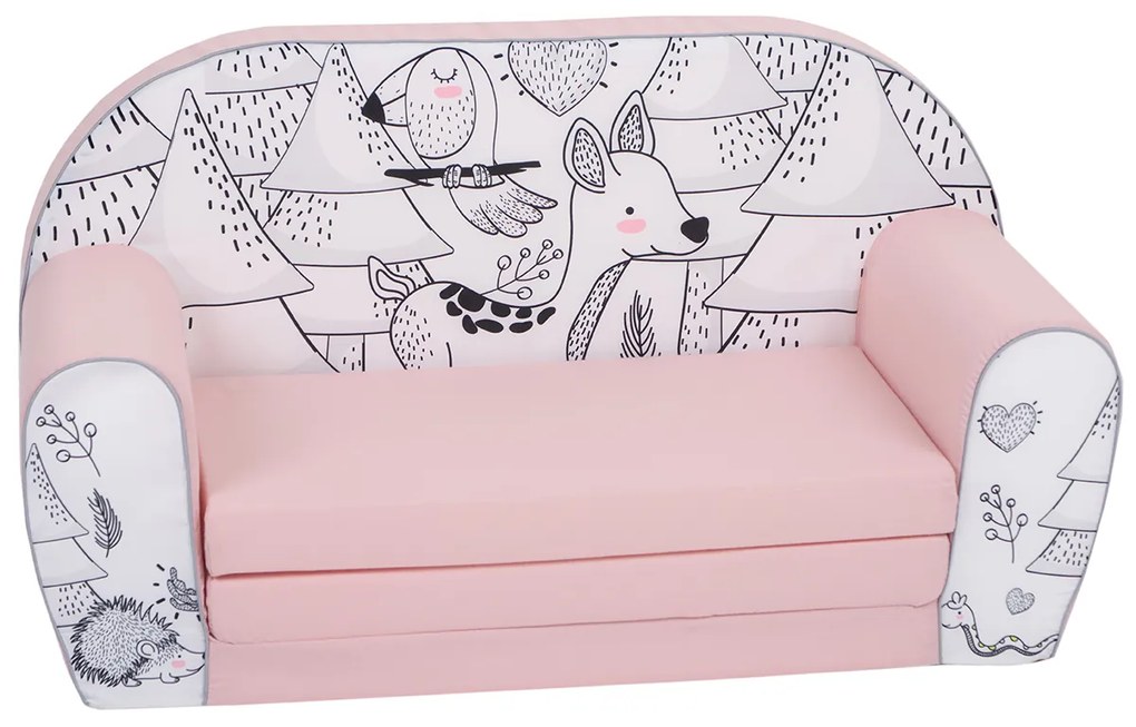 Detský gauč s lesnými zvieratkami | ružový