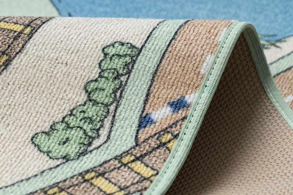 Protišmykový detský koberec REBEL ROADS 32 Mestečko, béžovo - zelený