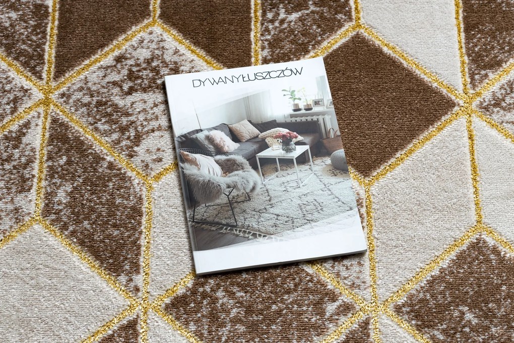 Moderný MEFE koberec B400 vzor kocka, 3D, tmavo-béžový