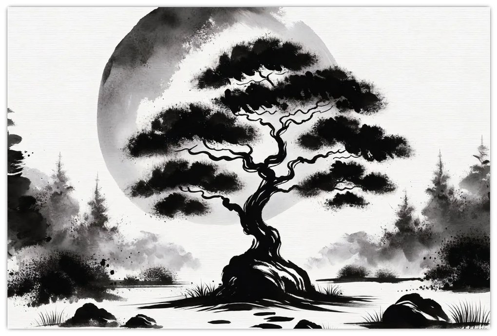 Obraz – Čiernobiela bonsai (90x60 cm)