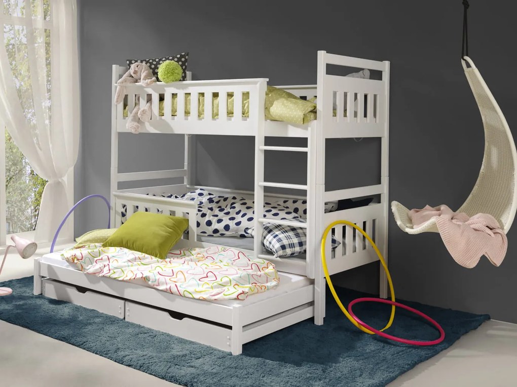Detská posteľ 90 x 200 cm KARLA (s roštom a úl. priestorom) (biela). Akcia -20%. Vlastná spoľahlivá doprava až k Vám domov. 1013313
