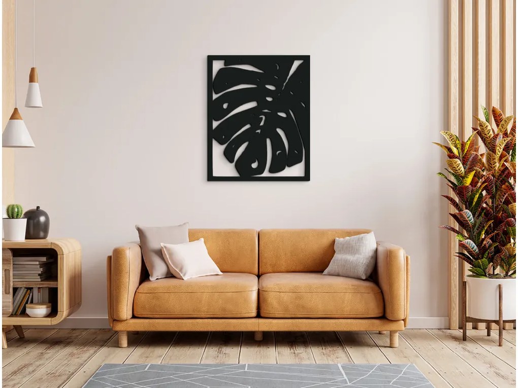 drevko Vyrezávaný obraz List kvetu Monstera deliciosa Rozmer obrazu: 40 x 32,5 cm, Farba dekorácie: Čierna