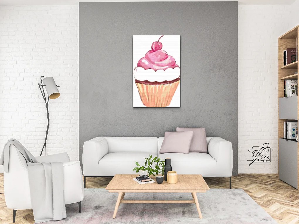 Gario Diamantové maľovanie Muffin s čerešničkou Rozmery: 40 x 60 cm, Rámovanie: Iba zrolované plátno, Diamanty: Štvorcové