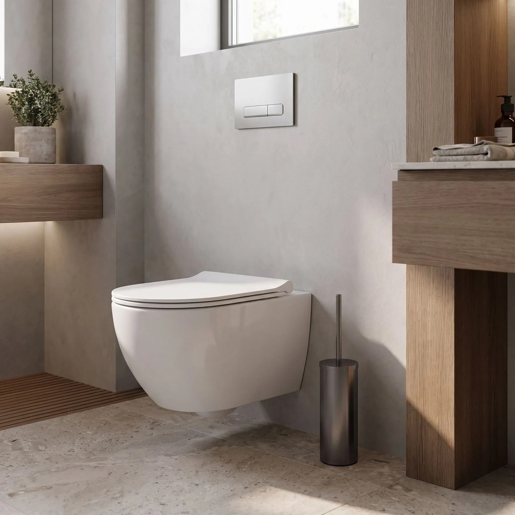 Rea B106, voľne stojaca WC kefa s kovovou nádobkou, 25,5 cm, titánová, REA-08870