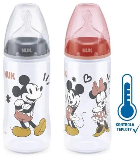Dojčenská fľaša na učenie NUK Disney Mickey s kontrolou teploty 300 ml červená