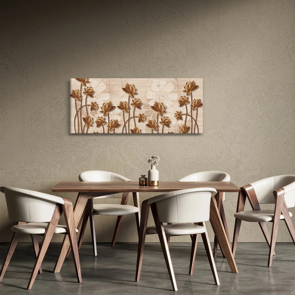 Obraz abstraktných kvetín - hnedá (120x50 cm)