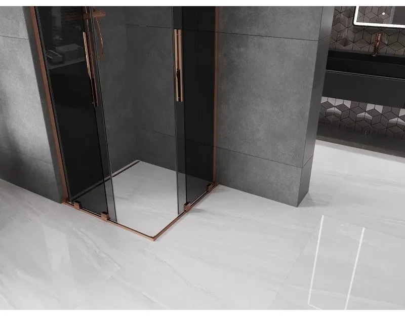 Mexen Velar L Duo, sprchový kút s posuvnými dverami 90 x 90 cm, 8mm šedé sklo, ružové zlato, 871-090-090-02-43-60