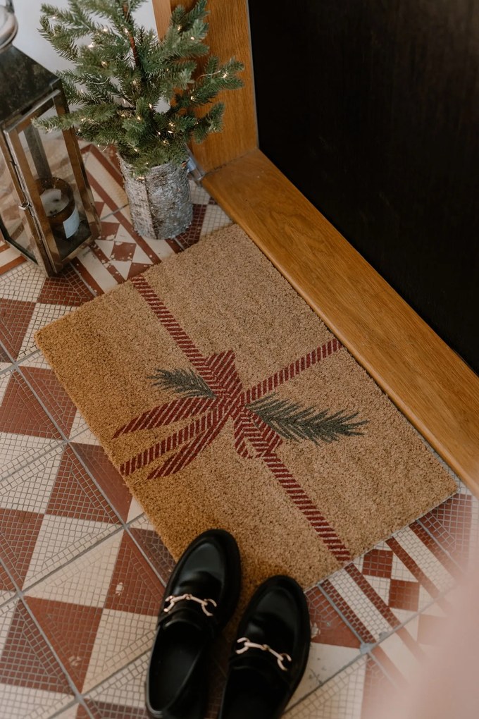 Bella Rose Vianočná rohožka z kokosových vlákien Darček s mašľou