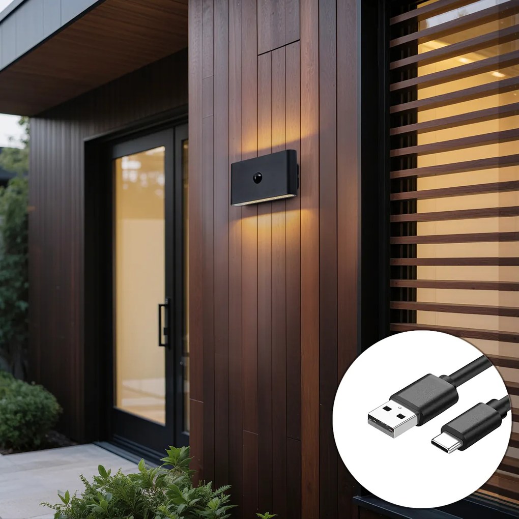 Čierna nástenná lampa s lux senzorom, magnetická, vrátane nabíjateľnej LED - Batt