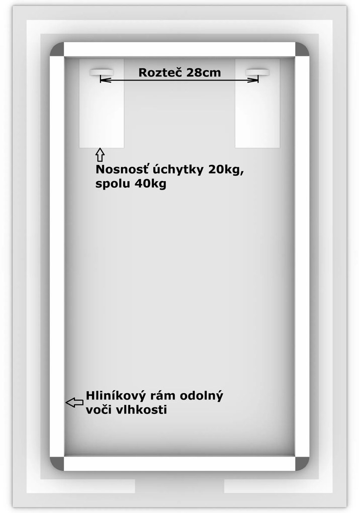 LED zrkadlo La Linea 60x90cm teplá biela - wifi aplikácia
