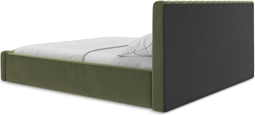 Zelená čalúnená dvojlôžková posteľ s úložným priestorom s roštom 160x200 cm Lemi – Makamii