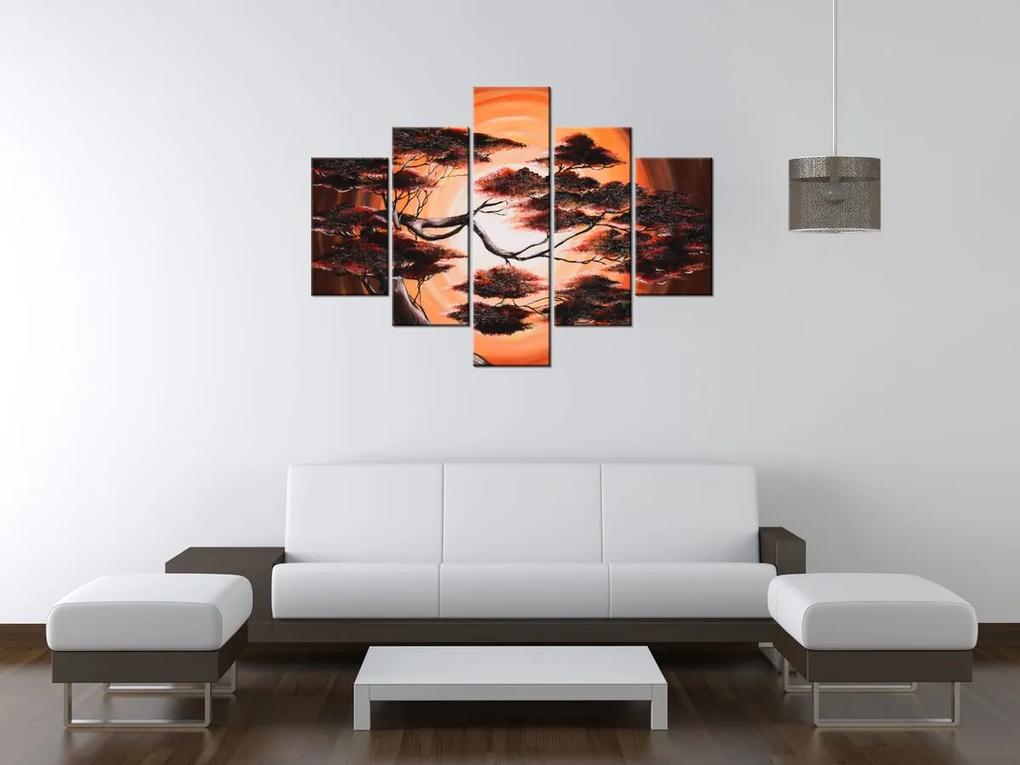 Gario Ručne maľovaný obraz Strom pri západe slnka - 5 dielny Rozmery: 150 x 70 cm