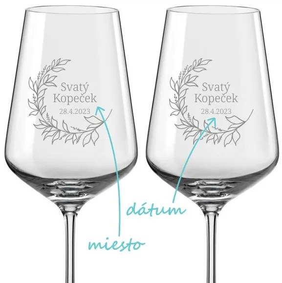 Svadobné poháre na víno Vavrínový veniec, 2 ks