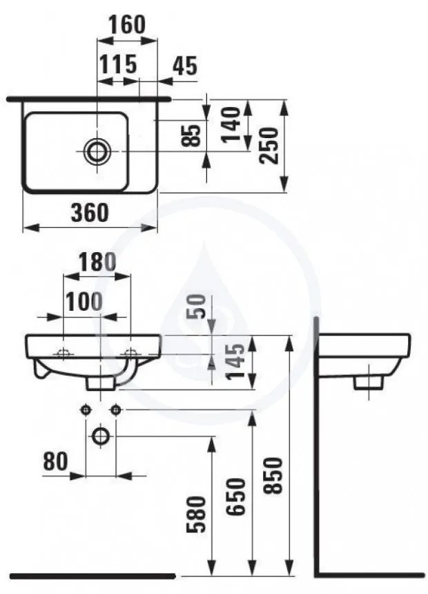 LAUFEN Pro S Umývadielko, 360 mm x 250 mm, bez otvoru na batériu, biela H8159600001091