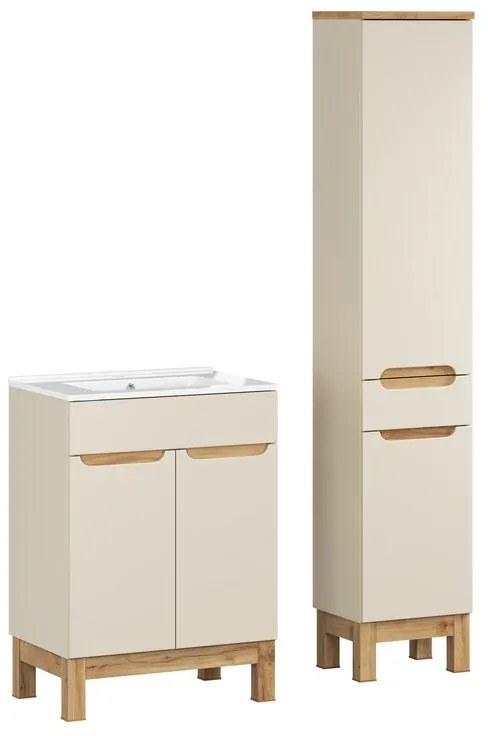 Kúpeľňová zostava Bali Lava so zápustným umývadlom, skrinkami 60 cm kašmírová/dub wotan