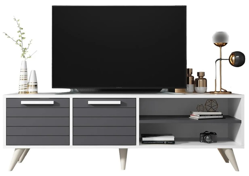 TV stolík/skrinka Dononu (biela + antracit) . Akcia -20%. Vlastná spoľahlivá doprava až k Vám domov. 1095259