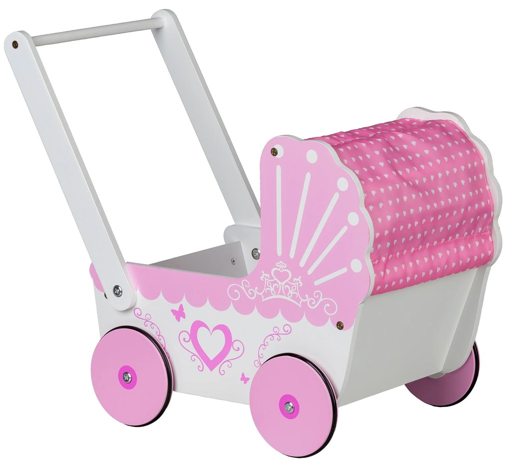 Drevený kočík pre bábiky Ecotoys Pink