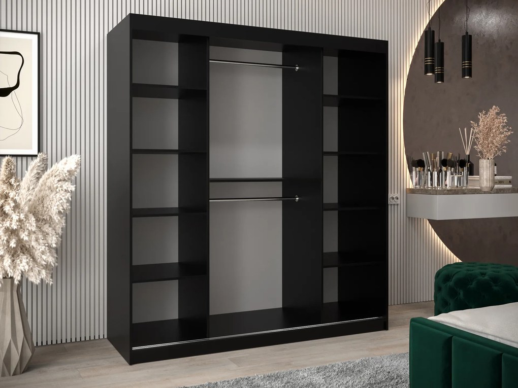 Šatníková skriňa 180 cm Eclipse (čierna matná + dub artisan). Akcia -24%. Vlastná spoľahlivá doprava až k Vám domov. 1063419