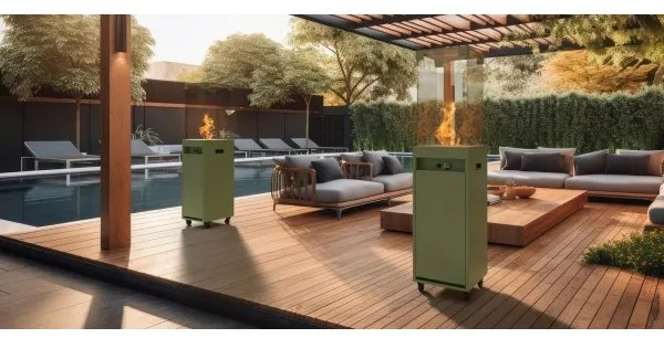 Planika Faro GAS - Vonkajší plynový krb 142x36 cm 8kW zelená + ochranný kryt