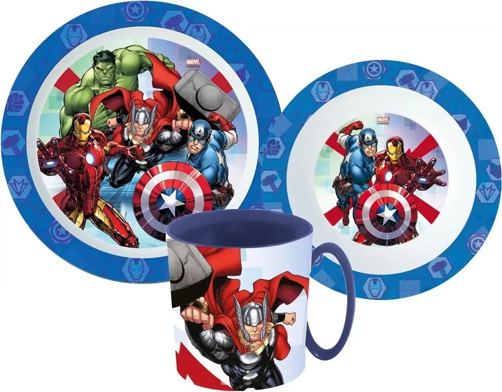 Sada plastového riadu Avengers s hrnčekom - súprava 3 ks