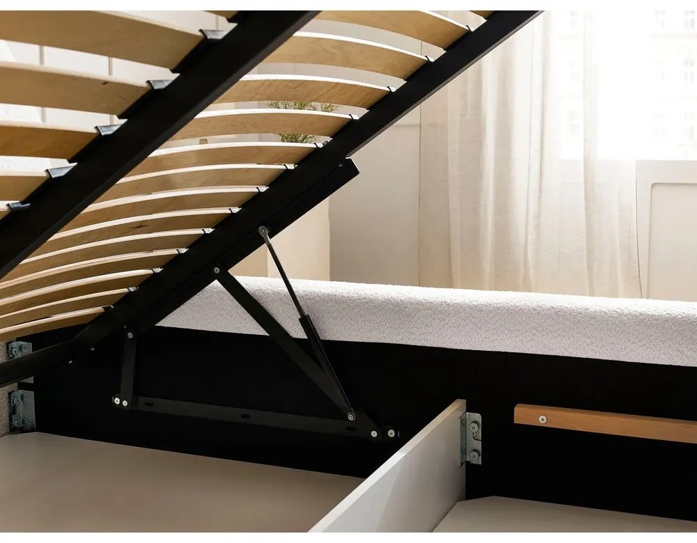 Biela čalúnená dvojlôžková posteľ s úložným priestorom s roštom 140x190 cm Orlane – Bobochic Paris