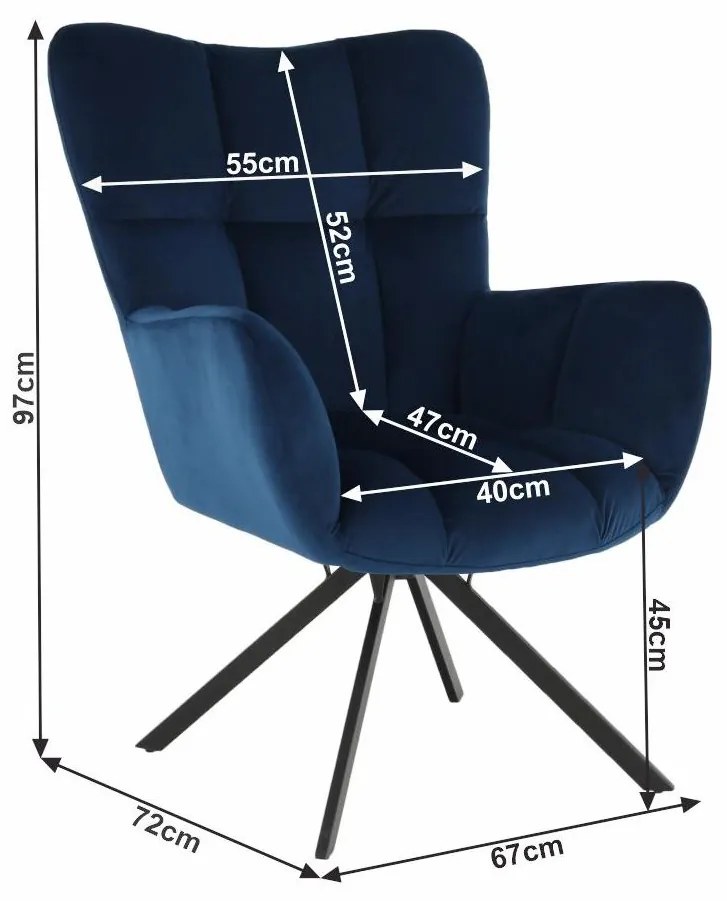 Tempo Kondela Dizajnové otočné kreslo, modrá Velvet látka/čierna, KOMODO