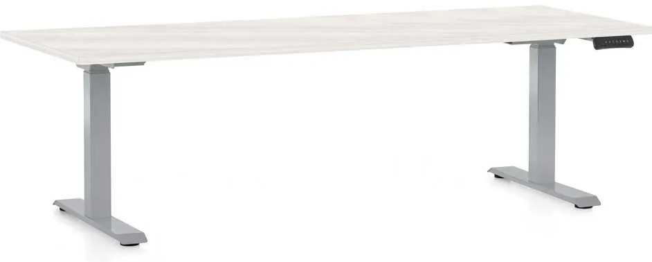 Výškovo nastaviteľný stôl OfficeTech D, 200 x 80 cm, sivá podnož, biely jaseň