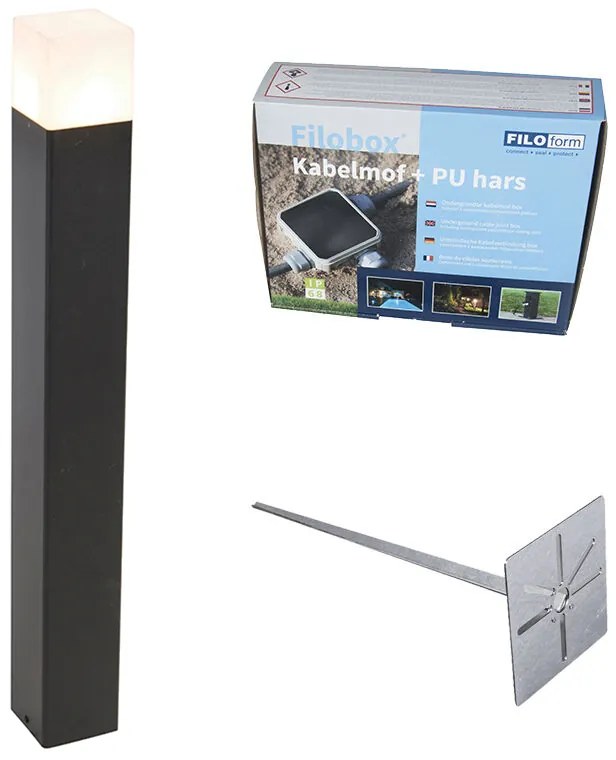 Vonkajšia záhradná lampa čierna s opálovým sklom 70 cm zemný hrot a káblová svorka - Denmark