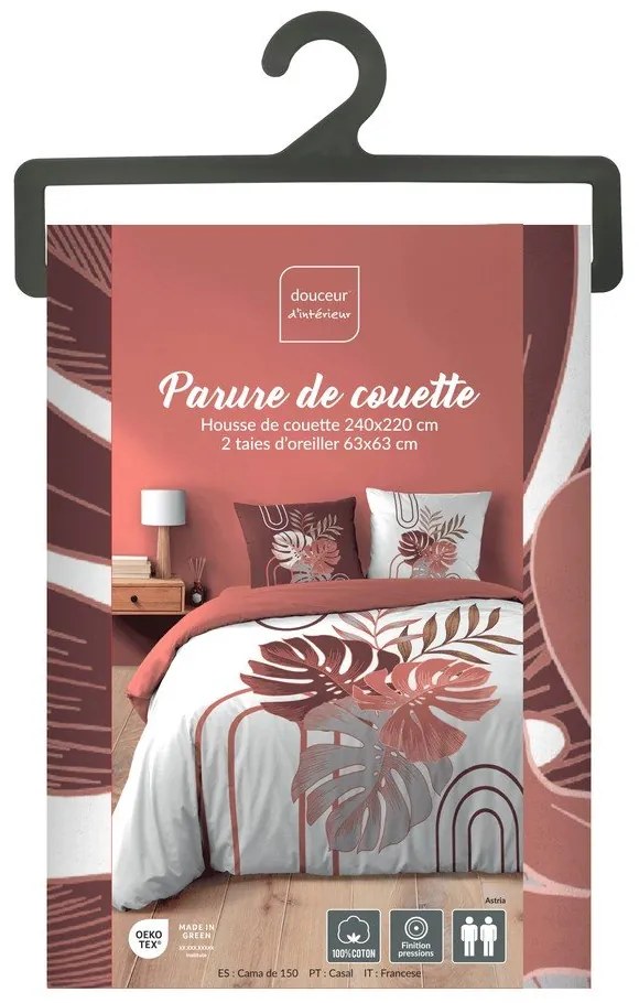 Biele/ružové bavlnené obliečky na dvojlôžko/predĺžené 240x220 cm Astria – douceur d'intérieur