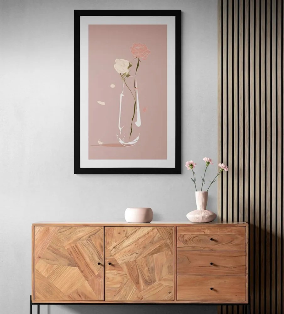 Plagát s paspartou nádherné kvety vo váze - 30x45 white
