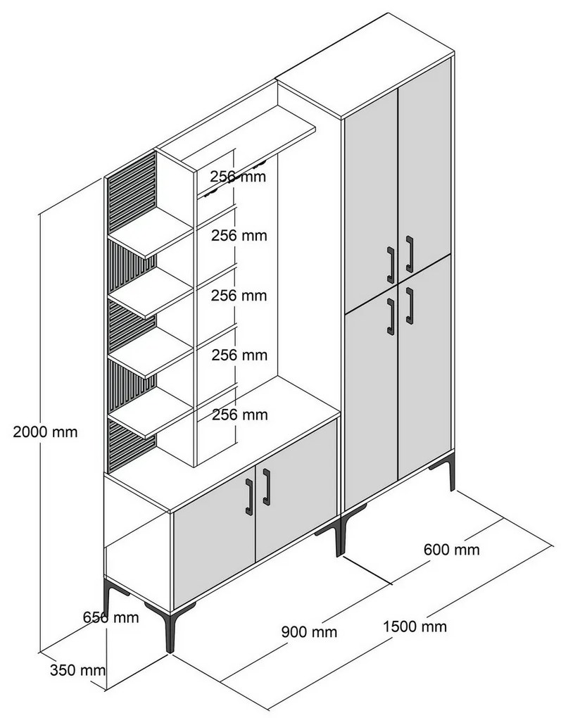 Vešiak s botníkom, policami a skriňou Viyana Walnut