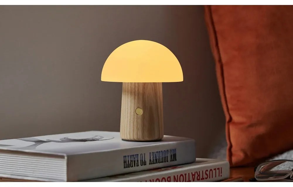 Stmievateľná stolová lampa v prírodnej farbe so skleneným tienidlom (výška 13 cm) Alice – Gingko