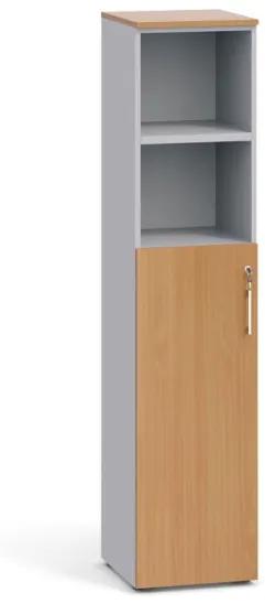 Kancelárska skriňa, dvere na 3 poschodia, 1781 x 400 x 420 mm, sivá / buk