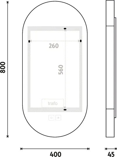 Nimco Biele LED zrkadlo 400x800 s dvoma dotykovými senzormi - ZPB 32002LVX-05