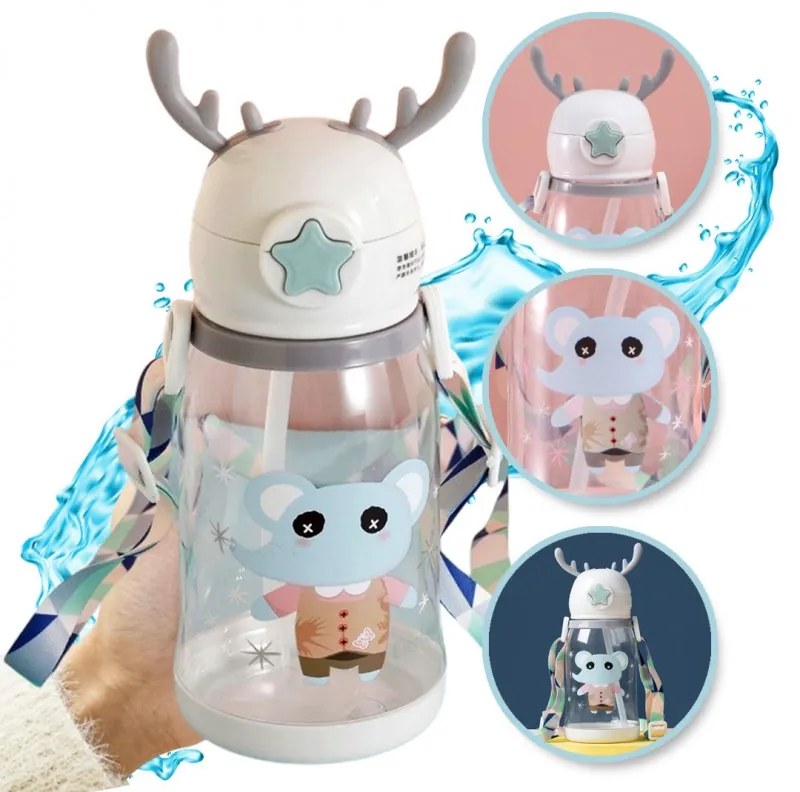Detská plastová fľaša so slamkou ELEPHANT 600 ml