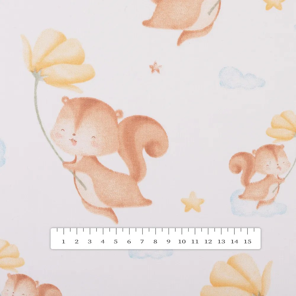 Biante Detská bavlnená obliečka na vankúš s lemom Sandra SA-643 Veveričky s kvietkami na bielom 30 x 50 cm