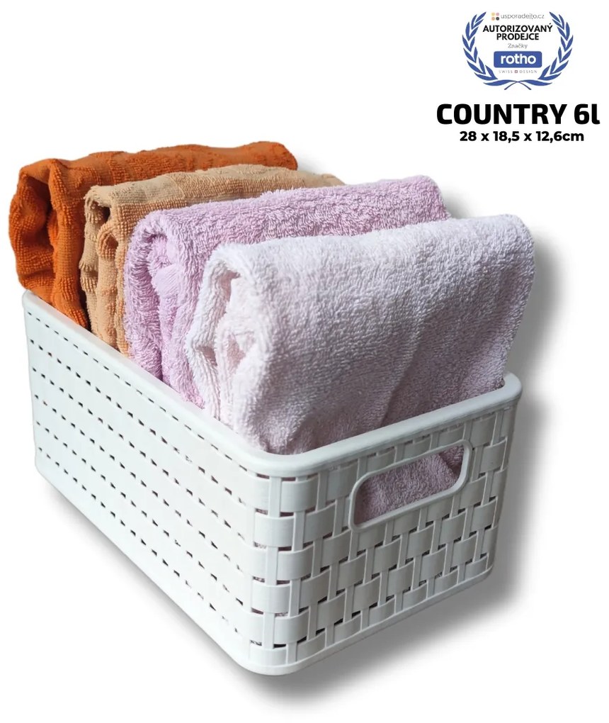 Rotho Plastový košík COUNTRY, rovný, biely (6 l – 28 x 19 x 13)