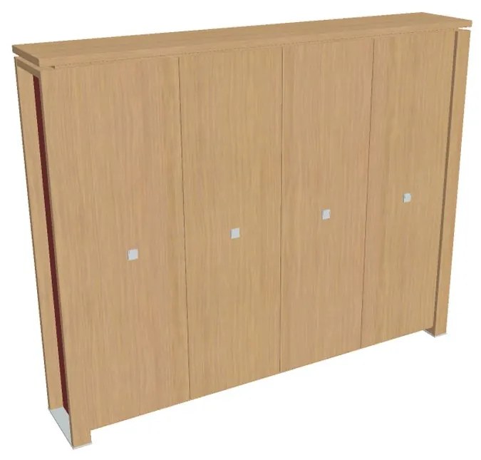 Vysoká šatníková skriňa Verno+ S 260 x 46 x 210 cm, dub svetlý / červená