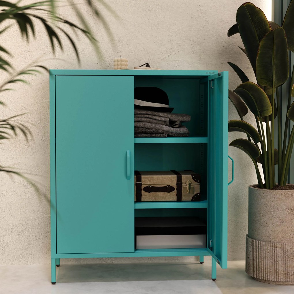 Skrinka do obývačky s policami VITO, 800 x 1015 x 400 mm, Modern: morská farba