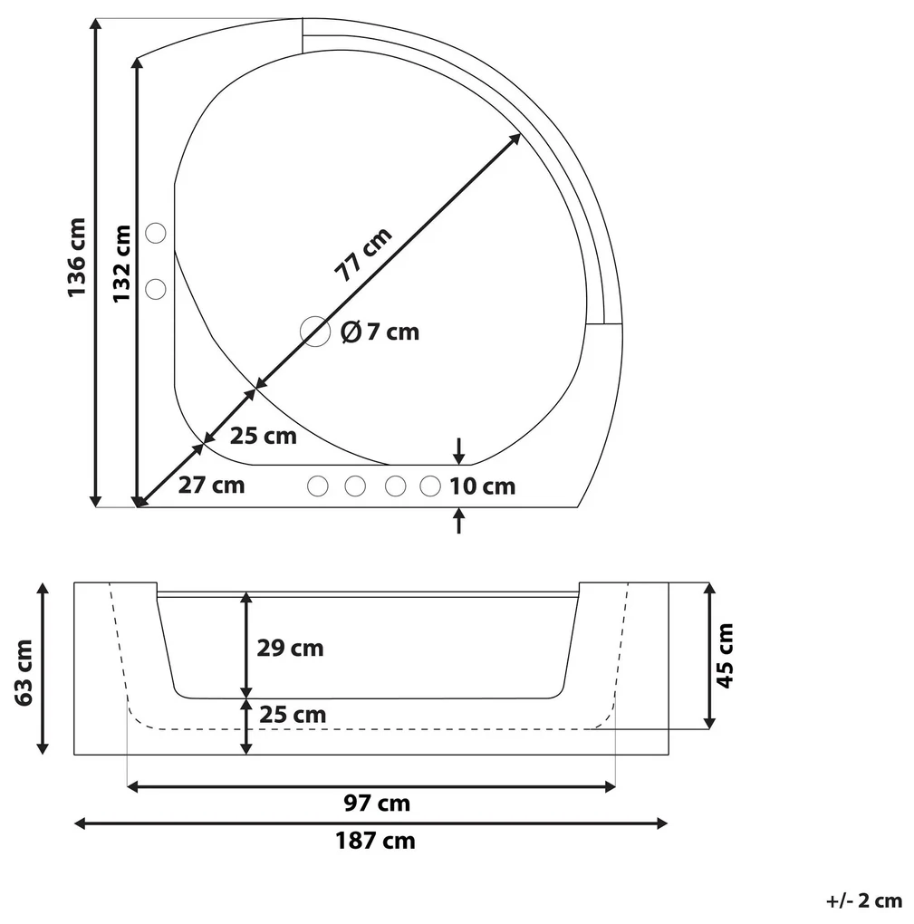 Vírivá rohová vaňa s LED osvetlením 187 x 136 cm biela MANGLE Beliani