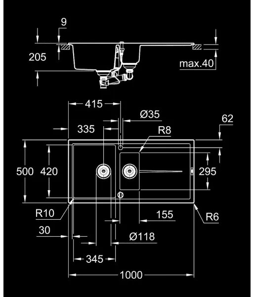 GROHE 31642AP0 - Drez K400 1000 × 500 mm granit/čierna