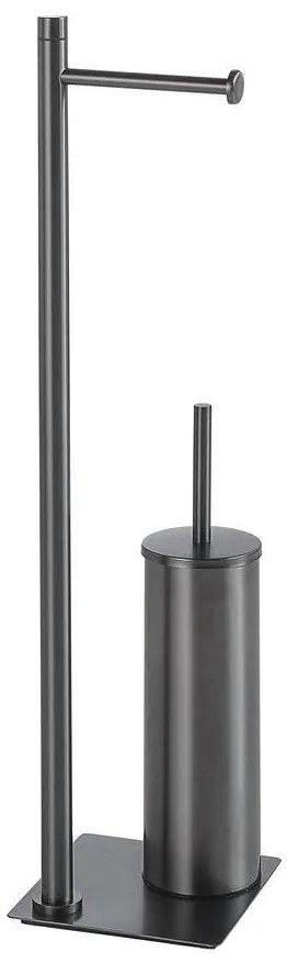 Gedy - Stojaca WC štetka s držiakom toaletného papiera TRILLY metalicky sivá