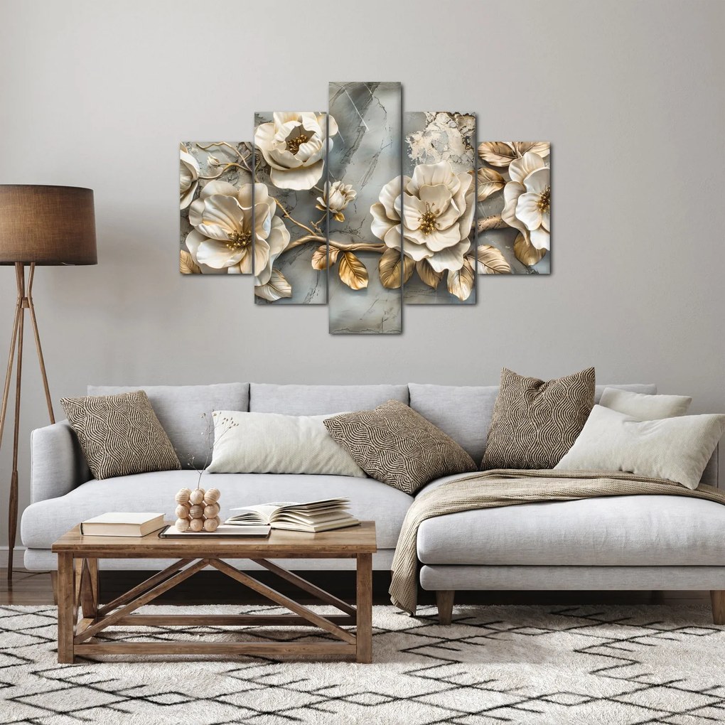 Obraz - Mramorové pozadie s kvetmi (150x105 cm)