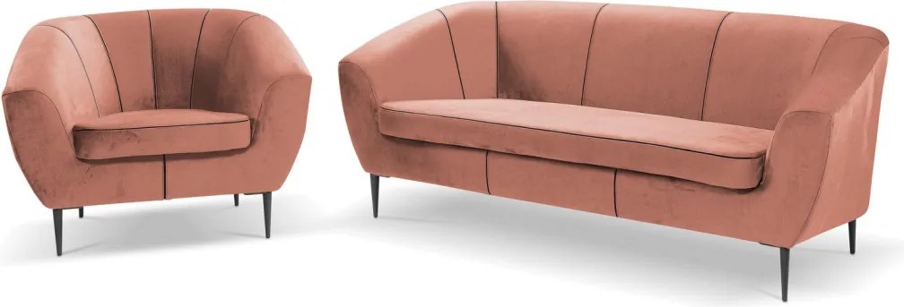Trojmiestna pohovka Olivio, lososová zamatová tkanina
