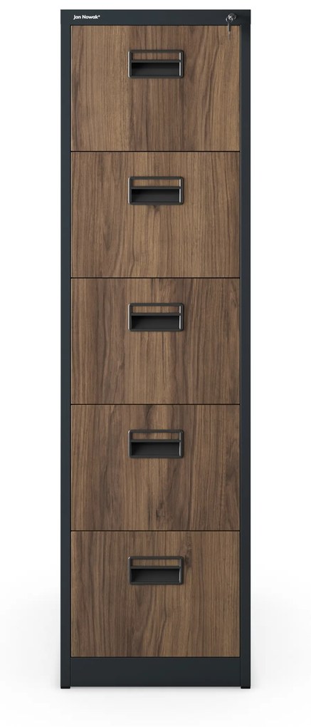 Kovová kartotéka, 5 zásuviek SARA V5, 460 x 1630 x 620 mm, Eco Design: antracitová/ orech
