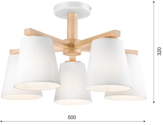 Prisadený luster ELLIE 5xE27/60W/230V biela/buk