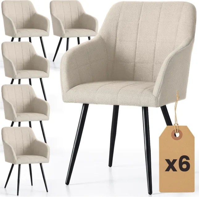 Sada šiestich jedálenských stoličiek LUXANO Lumos zamatové, béžové / čierne nohy (6 ks)