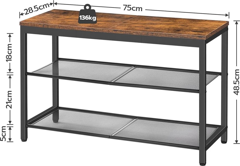 Botník s lavicou Vasagle Arvel 75 cm čierny/hnedý