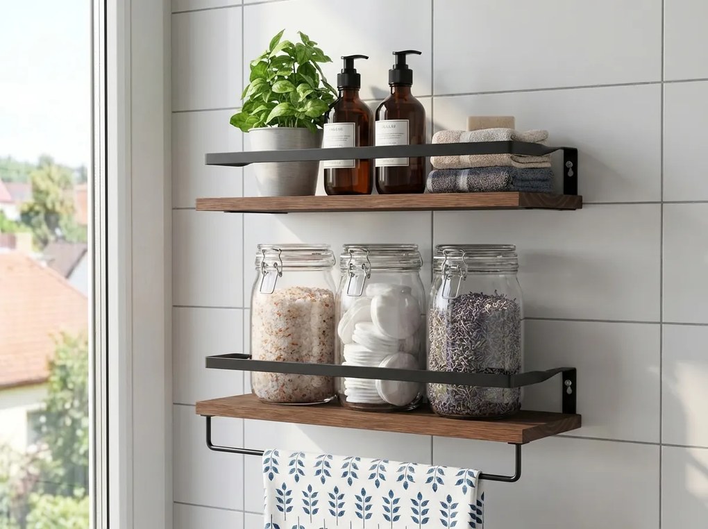 Nástenné police VIREON hnedé, sada 2ks