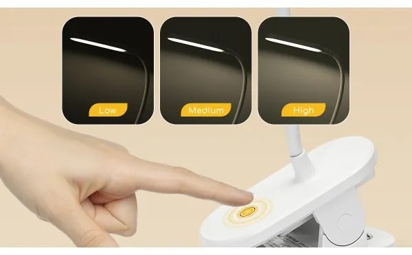 Aigostar - LED Stmievateľná nabíjacia stolná lampa s klipom LED/2,5W/5V 1200mAh biela